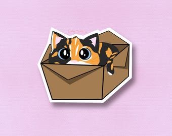 Calico Cat in a Box Sticker | Cute Calico Cat | Vinyl Sticker