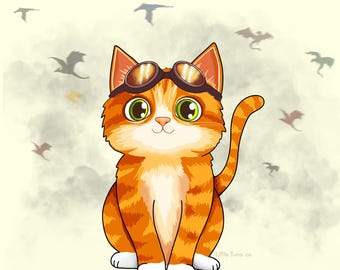Pegatina de gato de tormenta de ónix y brócoli / Pegatina de gato lindo