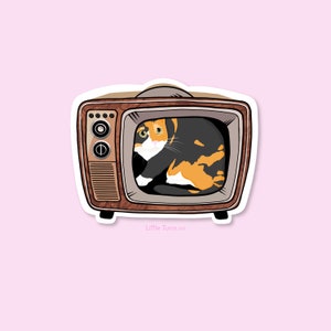 Calico Cat TV Sticker | Cute Calico Cat | Retro Cat Sticker | Vinyl Sticker