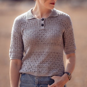 Amor de Verano Tee | Summer top knitting pattern | Lace polo tee | Womens knitwear | PDF