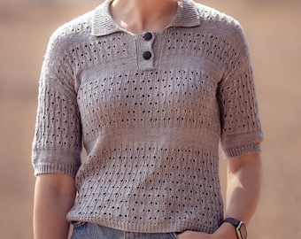 Amor de Verano Tee | Summer top knitting pattern | Lace polo tee | Womens knitwear | PDF