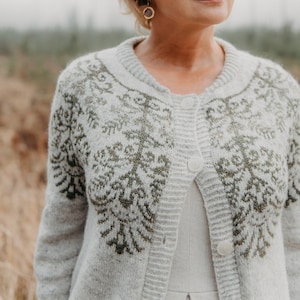 Stranded yoke cardigan knitting pattern Colorwork PDF download image 1