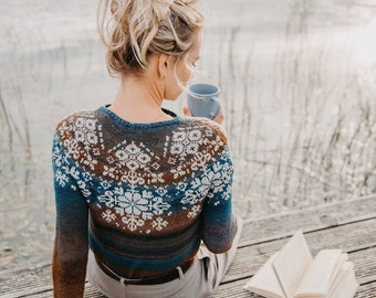 Stranded Knitting Top down sweater pattern | Knitting Patterns for women | Colorwork yoke pullover | PDF download