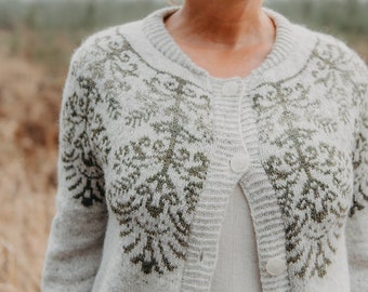 Stranded yoke cardigan knitting pattern | Colorwork | PDF download