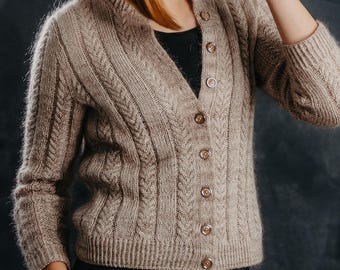 Modello per cardigan a trecce / cardigan classico semplice / bottoni / Cardigan senza cuciture in tessuto sottile / PDF
