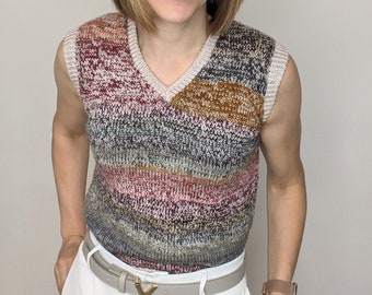 Flashback Top Knitting Pattern | DK Weight Seamless Sleeveless Knitwear, v neck (PDF Download)
