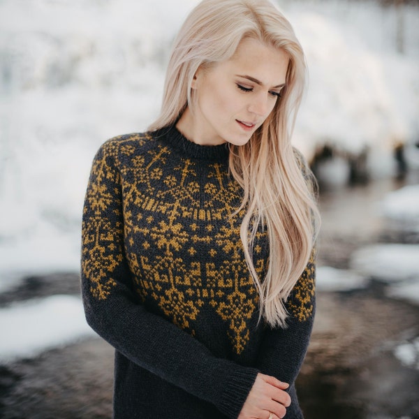 Sweater knitting pattern | Stranded colorwork | Top down yoke sweater | PDF