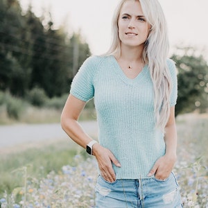 V neck summer top knitting pattern | Top down knitted vest | Half Fishermans Rib | PDF