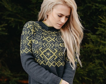 Stranded Knitting Top down sweater pattern | Knitting Patterns for women | Colorwork yoke pullover | PDF download
