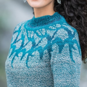 Stranded knitting patterns womens sweater | Colorwork yoke pattern | PDF
