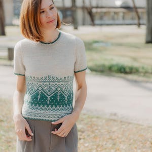 Stranded colourwork knitting pattern summer top | short sleeve knitwear | sport weight | seamless | PDF image 6