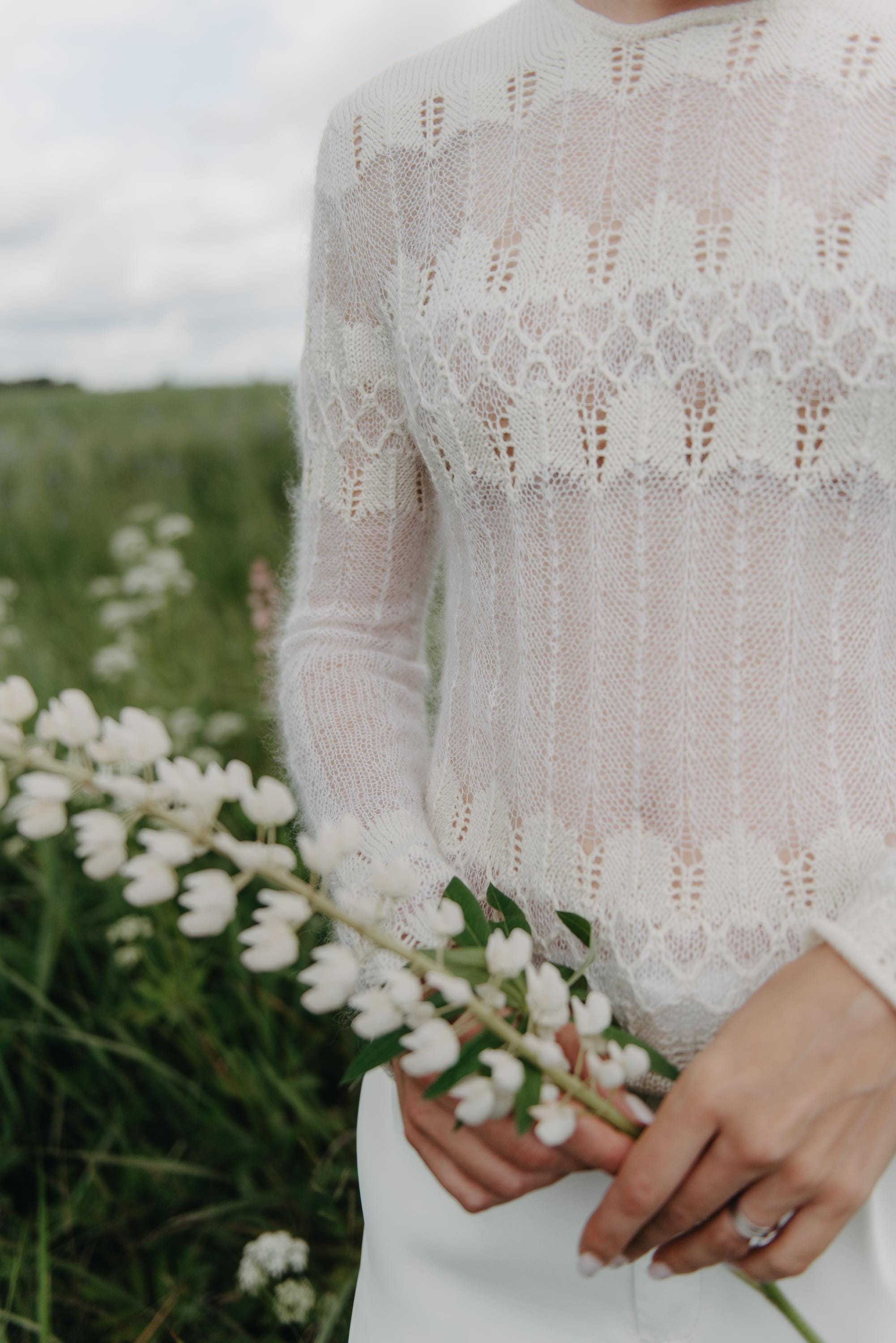 Wedding Dress Gilet Laure De Sagazan Lace Sweater Knitting Pattern Summer  Sheer Mesh Knitwear Mohair Weight