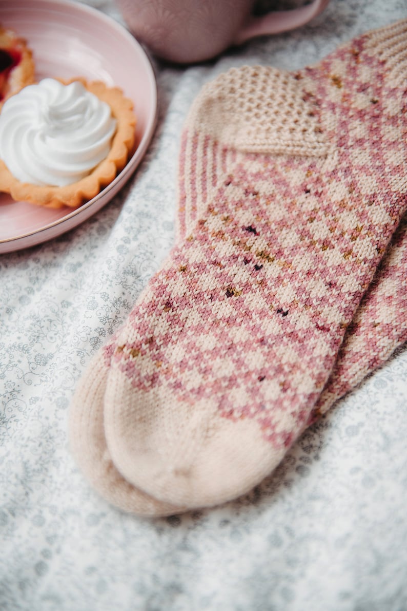 Stranded colorwork Toe up cute knit pattern socks Sock Knitting Pattern Fingering weight PDF image 3