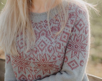 Starry Dawn Sweater Knitting Pattern | Top-Down Colorwork Yoke Pullover (PDF Download)