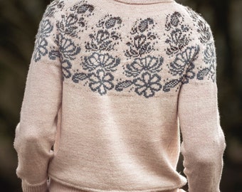 Floral Stranded Knitting Top Down Sweater Pattern | Knitting