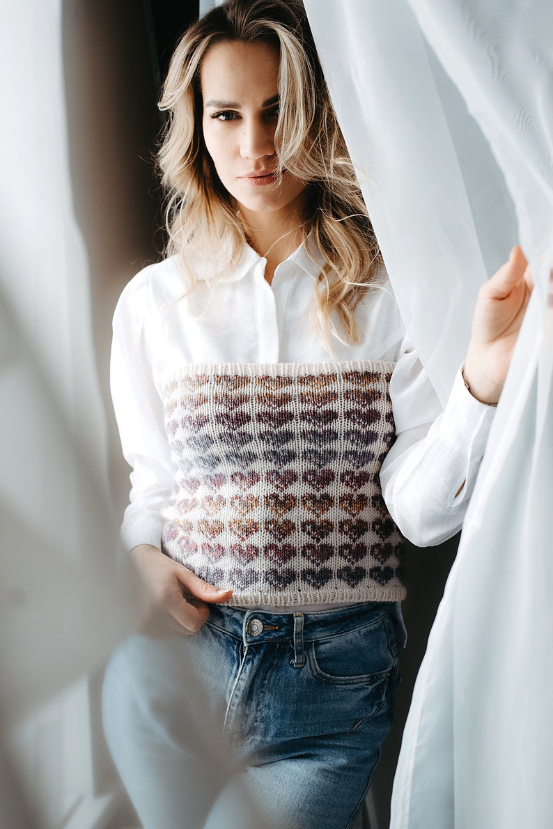 Love In The Round colorwork top knitting pattern Stranded knit crop top PDF image 8