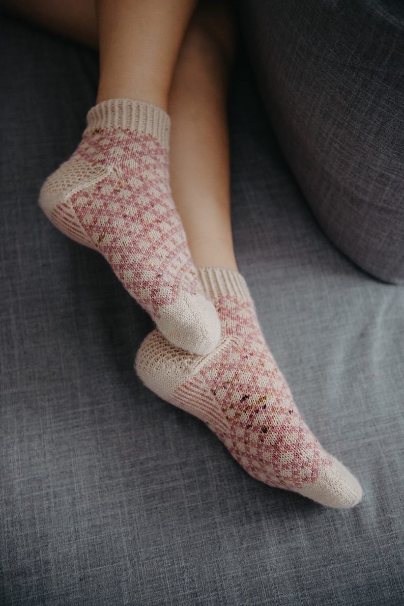 Stranded colorwork Toe up cute knit pattern socks Sock Knitting Pattern Fingering weight PDF image 2