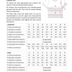 May include: A technical schematic for the Hayat Top by Zanete Hussain, featuring a line drawing of a short-sleeved garment with labeled measurement points A through H, alongside comprehensive sizing tables in both centimeters and inches.
