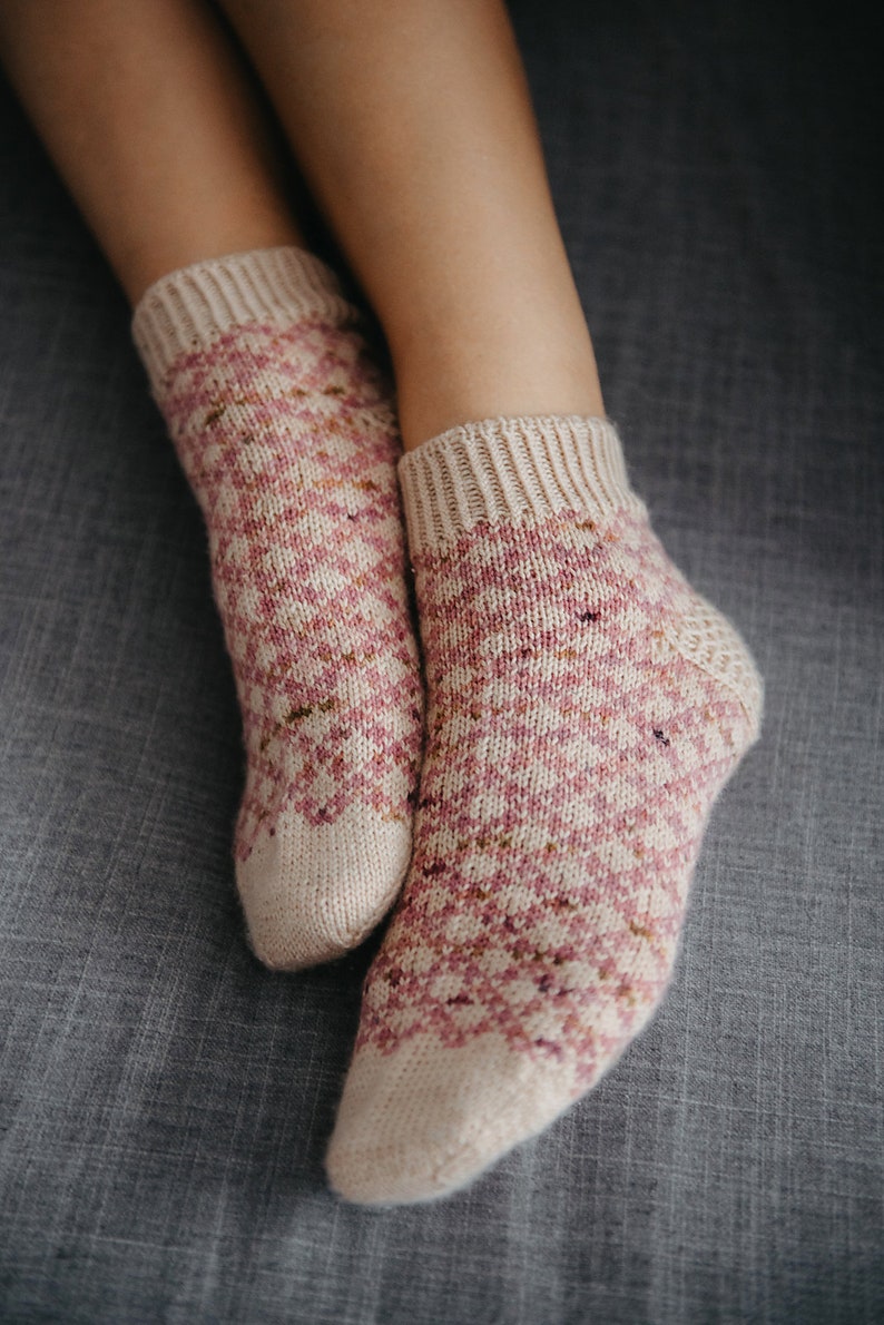 Stranded colorwork Toe up cute knit pattern socks Sock Knitting Pattern Fingering weight PDF image 4