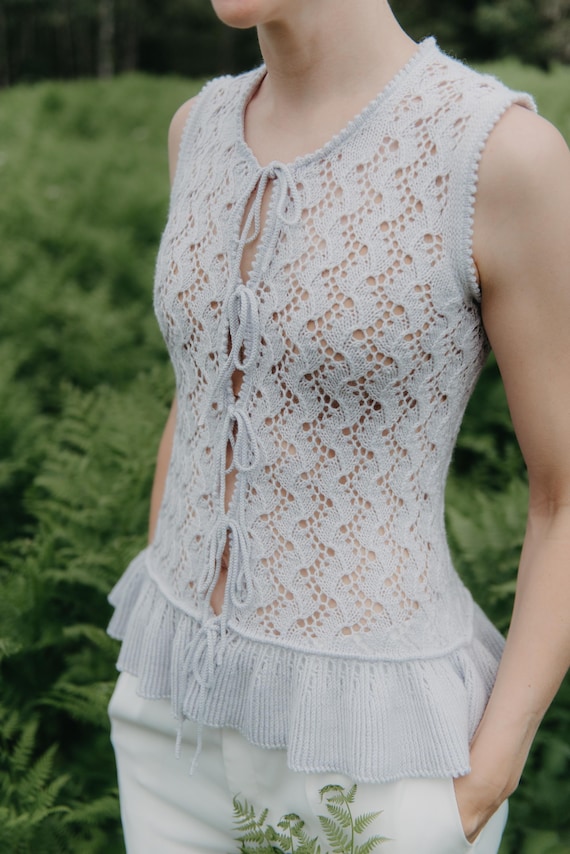 トップス Lil lace knit tops Lace Knitted Summer Top Knitting Pattern | Ruffles | Sleeveless
