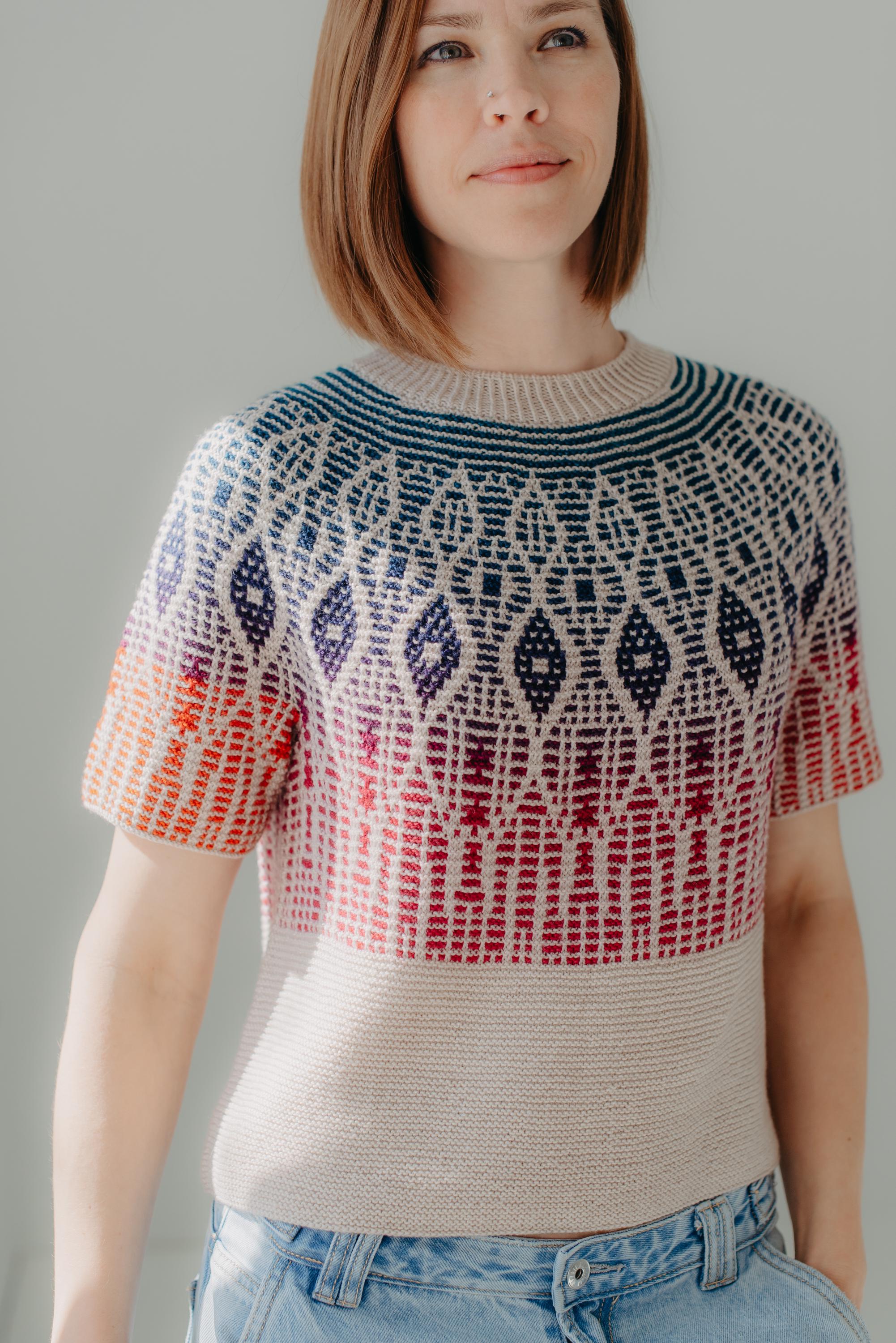Mosaic Knitting Sweater Pattern | Garter Stitch Round Yoke