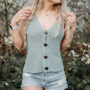 Summer top knitting pattern | knitted vest | cables | cotton linen | womens knitwear | PDF