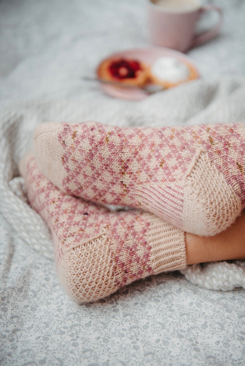 Stranded colorwork Toe up cute knit pattern socks Sock Knitting Pattern Fingering weight PDF image 10