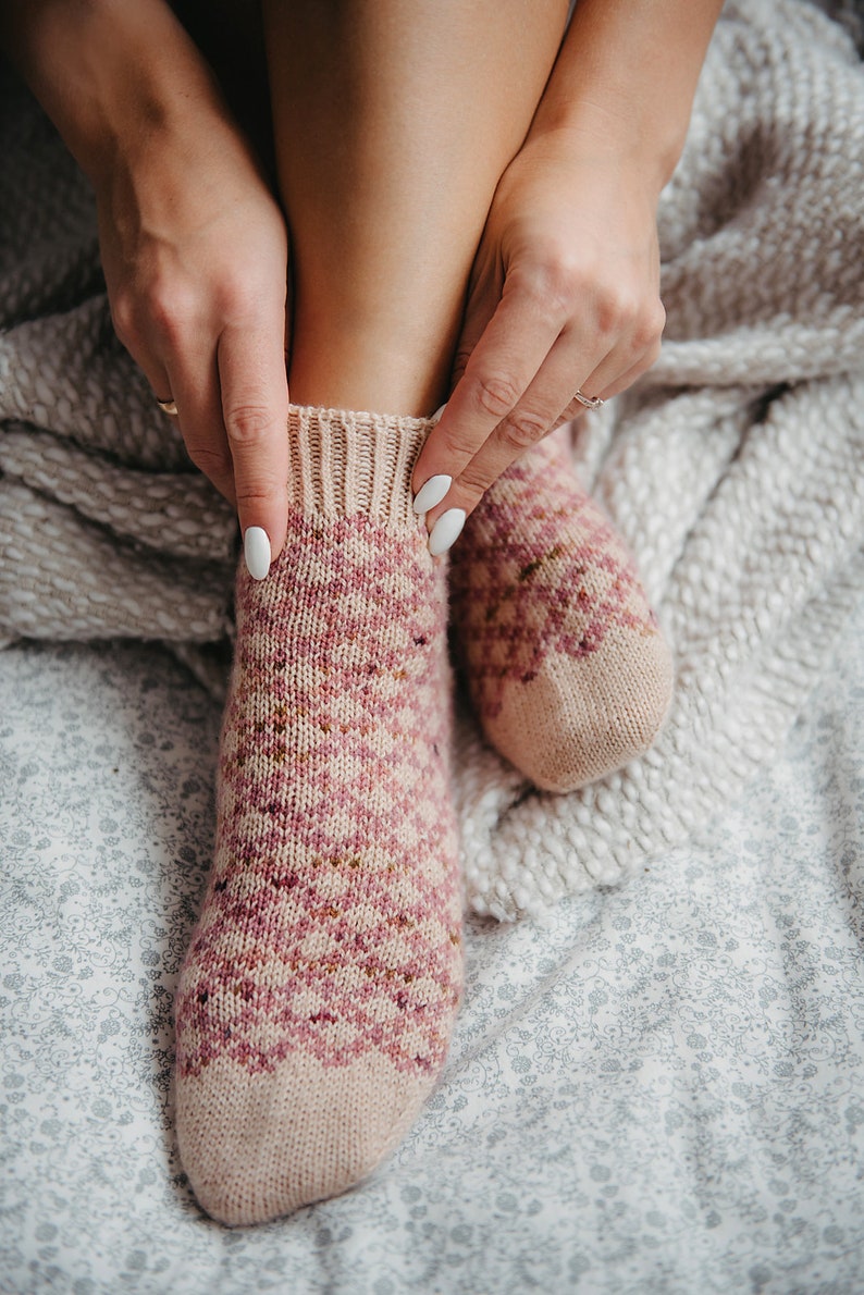 Stranded colorwork Toe up cute knit pattern socks Sock Knitting Pattern Fingering weight PDF image 6