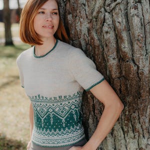 Stranded colourwork knitting pattern summer top | short sleeve knitwear | sport weight | seamless | PDF image 8