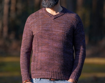 Consonance Sweater men sweater knitting pattern | top down seamless knitwear | v neck pullover | Fingering weight | PDF