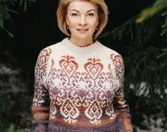 Stranded colorwork raglan sweater knitting pattern | Top down | Seamless | worsted weight | PDF