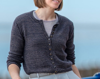 Modello per cardigan Ostinato / Maglia casual senza cuciture lavorata dall'alto verso il basso (PDF)