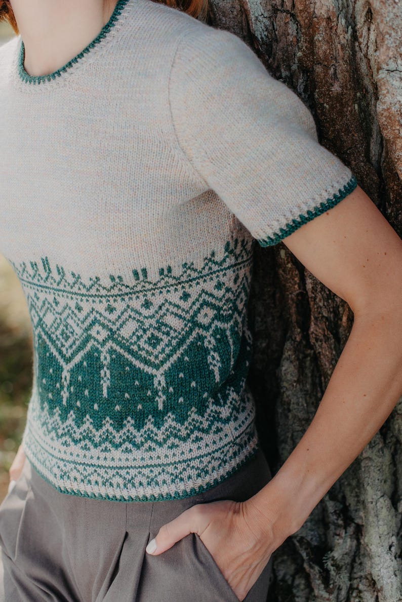 Stranded colourwork knitting pattern summer top | short sleeve knitwear | sport weight | seamless | PDF image 9