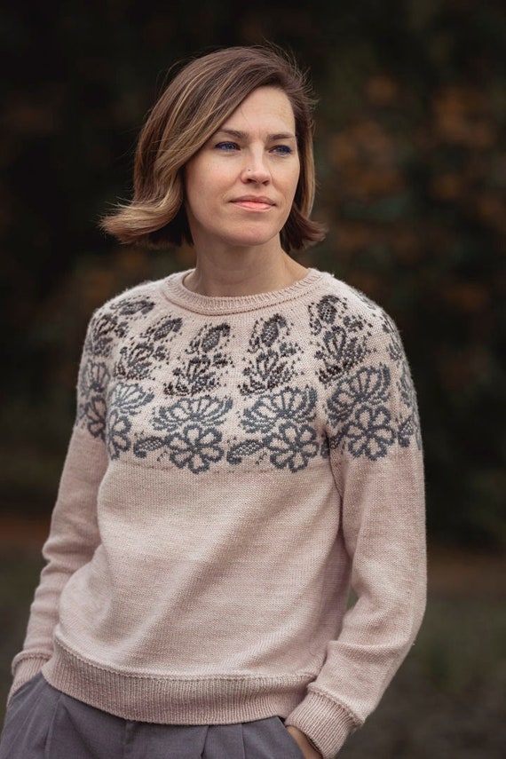 トップスその他 HUECLOSET Nordic Overfit Knit SE337 Floral Stranded Knitting Top Down Sweater Pattern | Knitting
