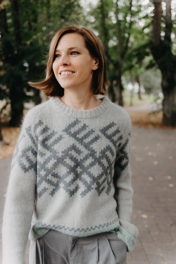 Stranded Colourwork Sweater Knitting Pattern, Latvian Signs