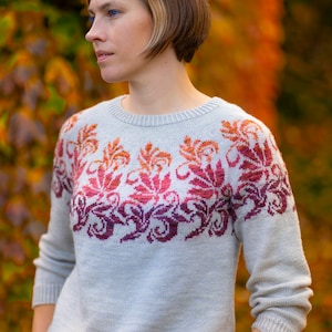 Fire Lily Sweater knitting pattern | Stranded colorwork yoke | womens pullover | size inclusive knits | PDF