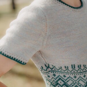 Stranded colourwork knitting pattern summer top | short sleeve knitwear | sport weight | seamless | PDF image 2