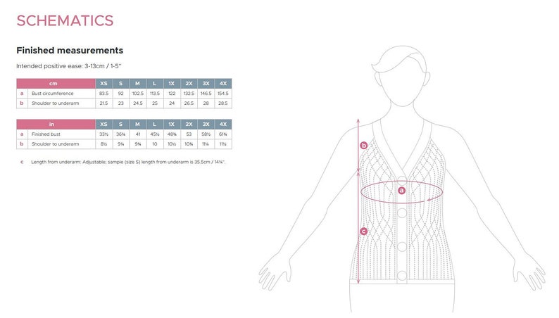 Peut inclure: Un tableau pr&eacute;sentant les mesures d'un v&ecirc;tement en pouces et en centim&egrave;tres. Le tableau indique le tour de poitrine, l'&eacute;paule &agrave; l'aisselle et le tour de poitrine fini pour les tailles XS &agrave; 4X. Un dessin au trait d'une femme avec des mesures marqu&eacute;es sur son corps est pr&eacute;sent&eacute; &agrave; c&ocirc;t&eacute; du tableau.