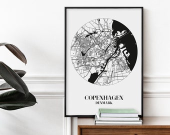 Copenhagen Map, Copenhagen Denmark, City Map, Map Art, Art Map, Digital Art, Digital Print