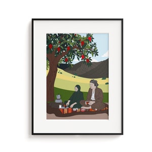 Amoureux, couple kurde, grands-parents, Mem u Zin, Roméo et Juliette, Shirn u Ferhad, cadeau Saint-Valentin, Kurdistan, affiche, pique-nique en couple, art mignon