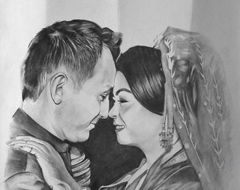 Couple Graphite Pencil Sketches, Handmade Personalized Portrait of Couple from Photo, Gift Idea