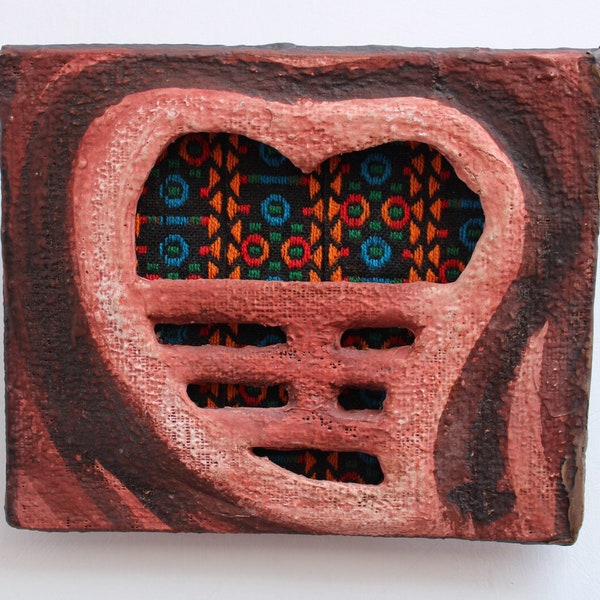 Valentine day Wall Art, 3D Multi-media Puka Love Sculpture with Traditional Textiles from Peru, Handmade Original Artwork, Souvenir, Gift