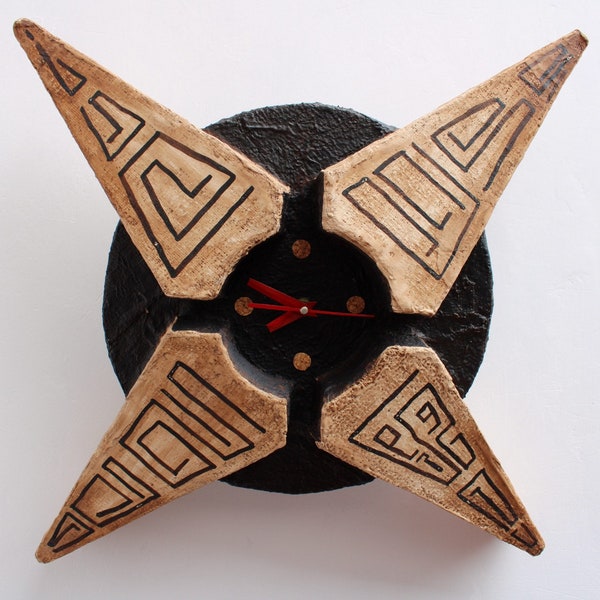 Cosmic Wall Art, 3D Multi-media Andean Star Clock Sculpture with Traditional ancestral figures from Peru, Handmade Original Artwork souvenir