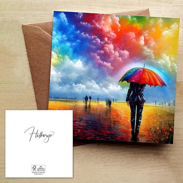 Cheeky boots H033 - Card - vibrant - fun  - Artwork - Colourful - Beautiful - classy - woman - sassy - umbrella - thigh boots - leather