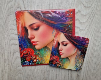 Rainbow Portrait 37 Serena H004 - DUO - Tarjeta - Posavasos - Buzón Regalo - set de regalo - Colores vibrantes - HERMOSO