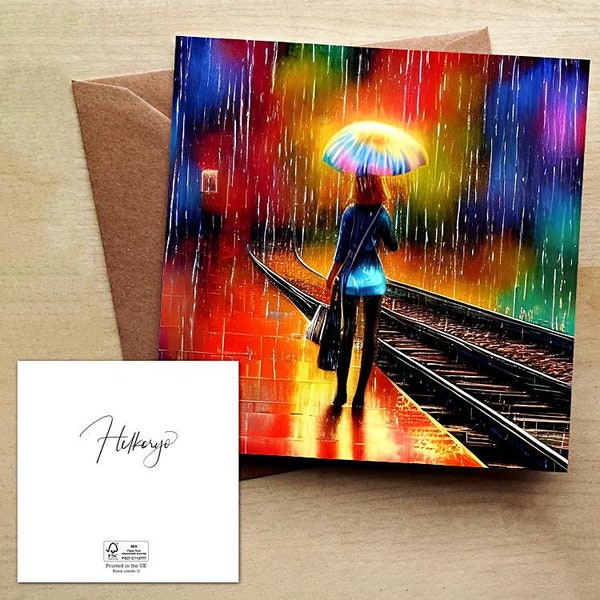 Rainbow Trains 2 H001 - Karte - Diamond Art Studio UK ltd - Lebendige - Farben - Kunst - Crimson Umschlag inbegriffen - Regenbogen - Regen - warten