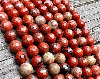 Chapelet de perles de jaspe cappuccino rouge 8 mm, semi-précieuses, perles en vrac à facettes naturelles 15" brin complet pour bracelet de fabrication de bijoux
