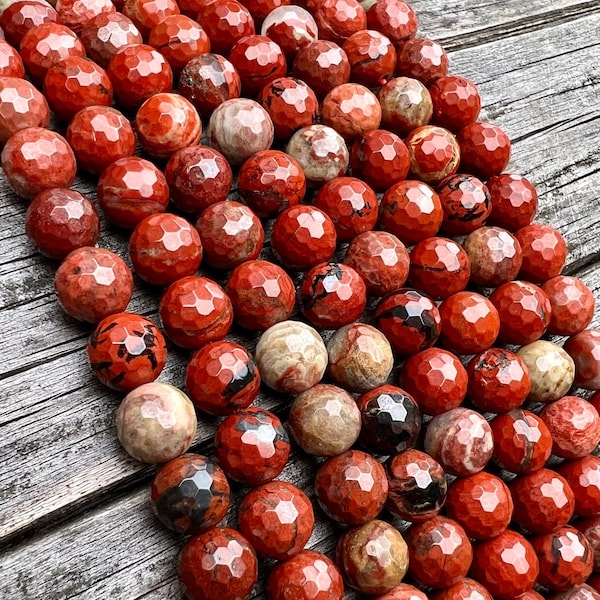 Chapelet de perles de jaspe cappuccino rouge 8 mm, semi-précieuses, perles en vrac à facettes naturelles 15" brin complet pour bracelet de fabrication de bijoux