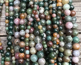 Indian Agate Gemstone Beads Strand, AA Quality Round 4mm 6mm 8mm 10mm Natural Loose Beads for Jewelry Crafting.