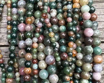 Indian Agate Gemstone Beads Strand, AA Quality Round 6mm 8mm 10mm Natural Loose Beads for Jewelry Crafting.